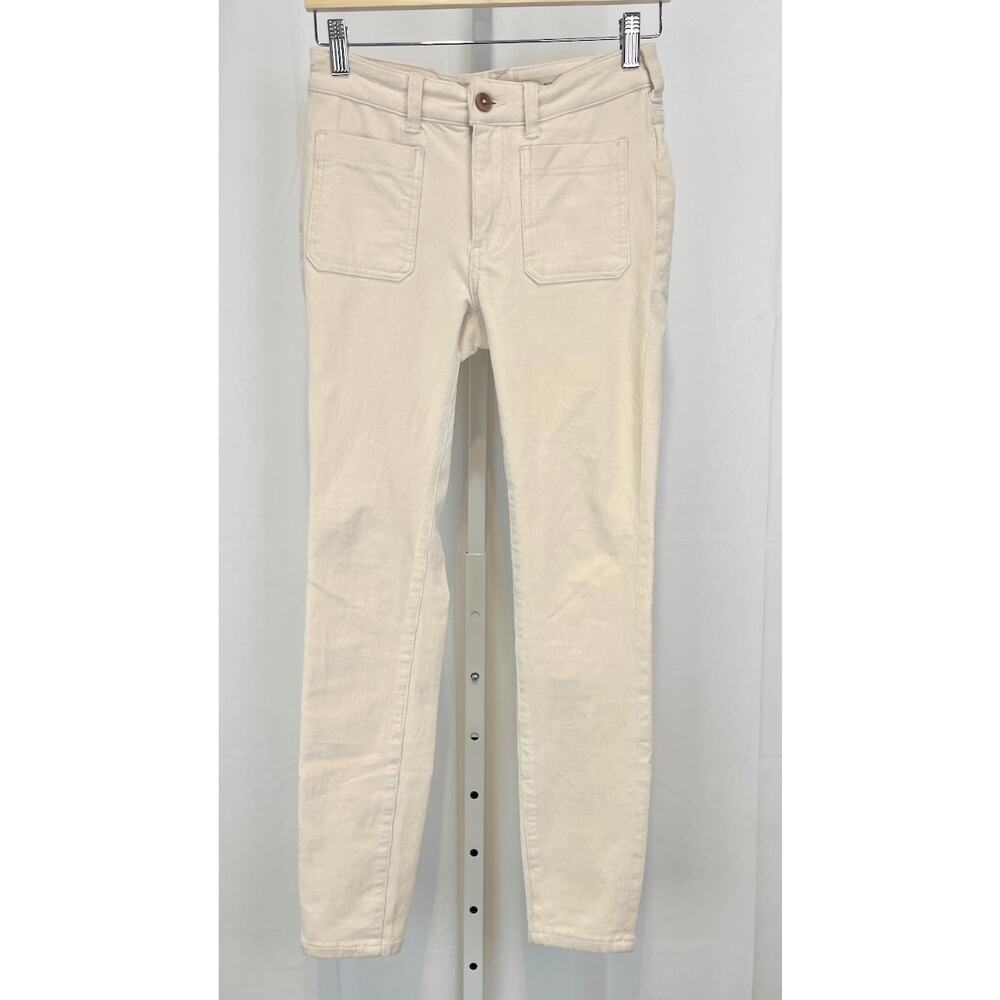 PILCRO Anthropologie Corduroy High Rise Skinny Ankle Jeans Patch Pocket Cream 25